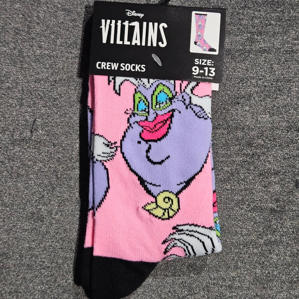 Disney Villains Ursula Crew Socks Pink Purple The Little Mermaid Size 9-13 NEW